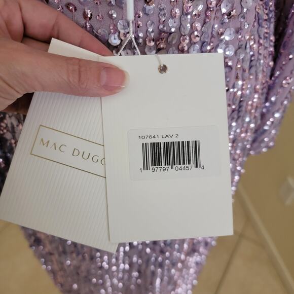 Mac Duggal 107641 Lavender Purple 2 Sequin Lilac Long Sleeve Midi Dress Evening - Picture 3 of 13